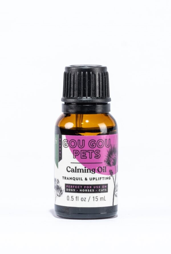 Calming herbal essential oil blend for dogs, cats, and horses