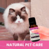 Cat and calming oil bottle and text that says: natural pet care.